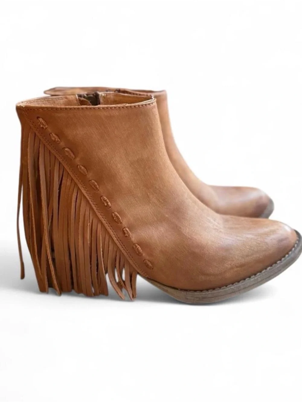Circle G Handmade Fringe Ankle Bootie - Brown Women's Size 6